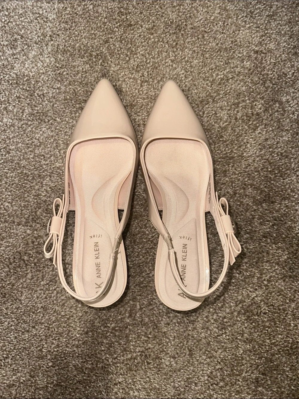 Anne Klein Nude Patent Pointed-Toe Slingback Flats with Bow - Picture 1 of 1